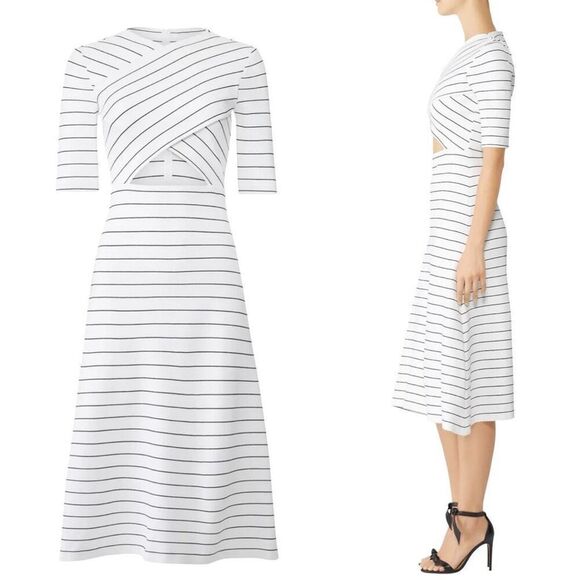 Rosetta Getty Cross Panel Striped Cutout Midi Dress White, Black Size XS - Picture 12 of 12